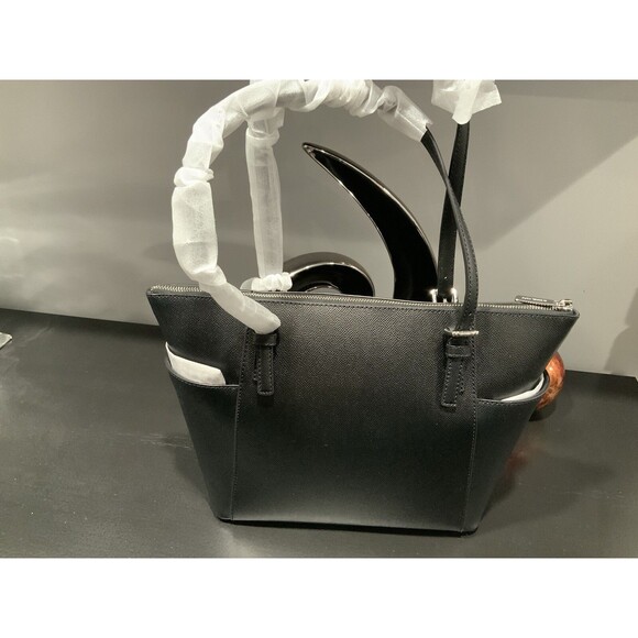 Michael Kors Black,  Logo ,Saffiano  Leather Jet Set Top Zip Tote , NWT - Picture 5 of 11